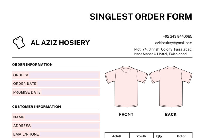 design invoice, order form, fillable PDF with conditions